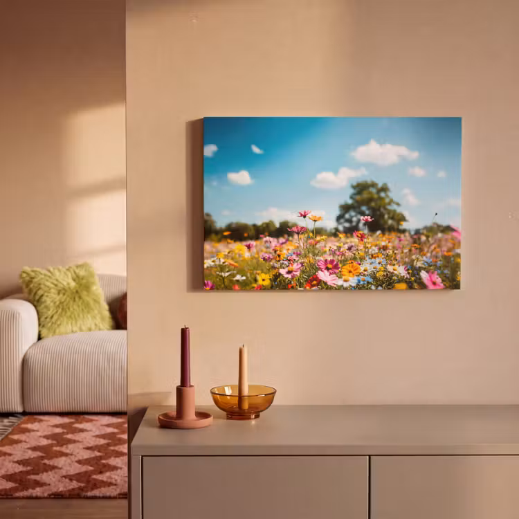 Canvas schilderij - Bloemenweide - Blauw - Lucht - Kleuren — 2