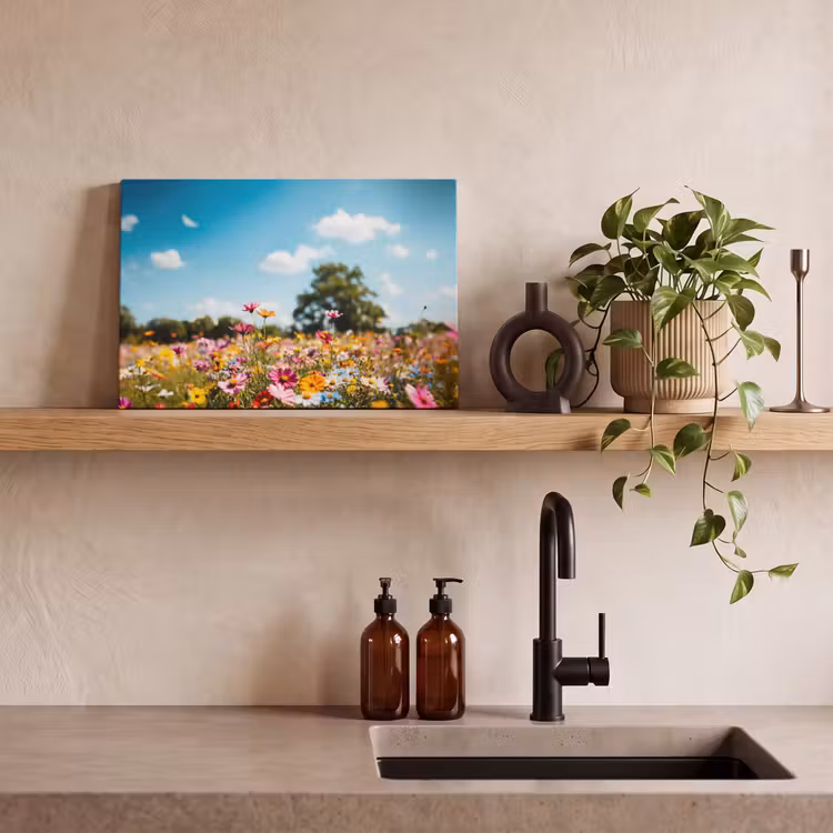 Canvas schilderij - Bloemenweide - Blauw - Lucht - Kleuren — 4