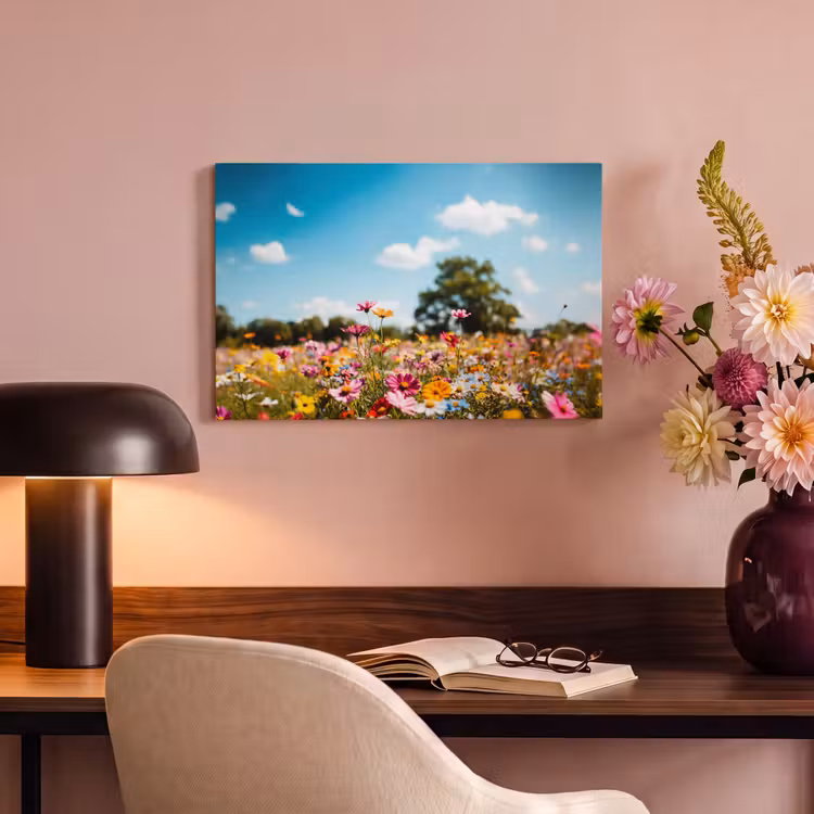 Canvas schilderij - Bloemenweide - Blauw - Lucht - Kleuren — 6