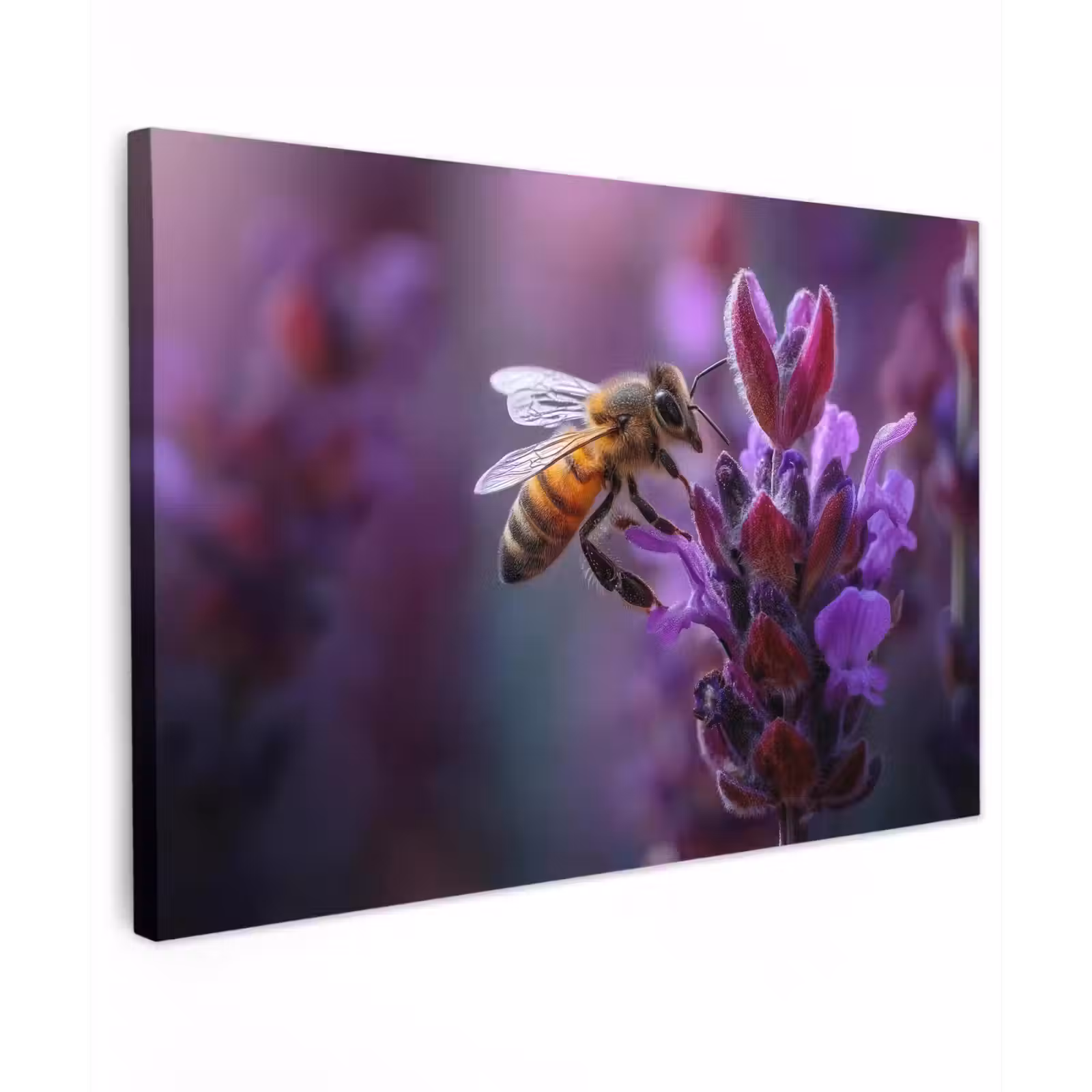 Canvas schilderij - Honingbij - Paarse bloemen - Details — 1