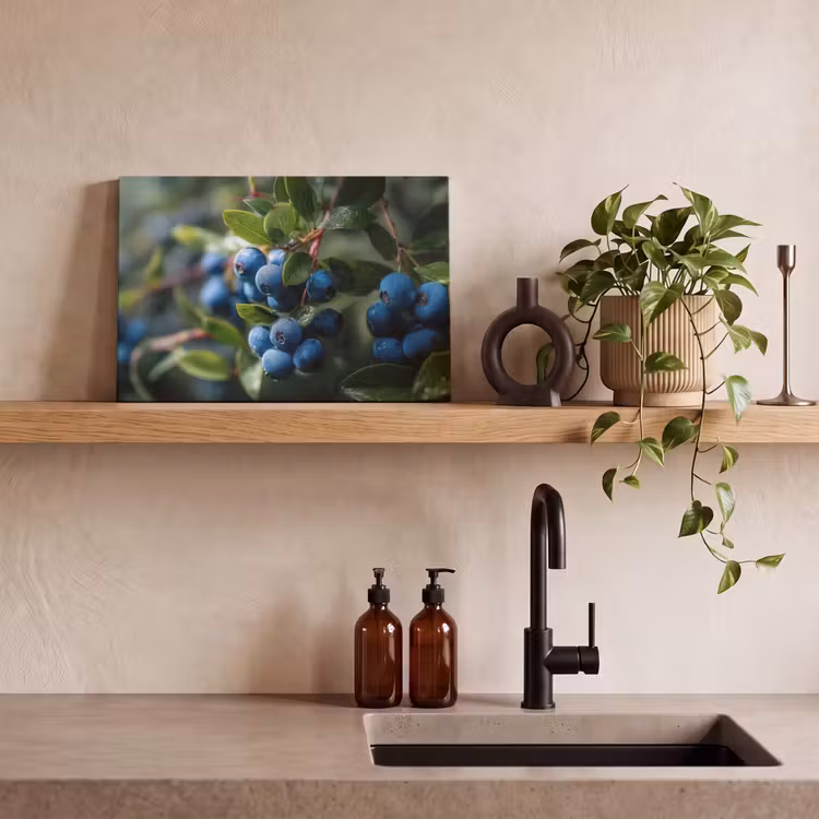 Canvas schilderij - Blauwe bessen - Dauwdruppels - Natuurlijk licht — 4