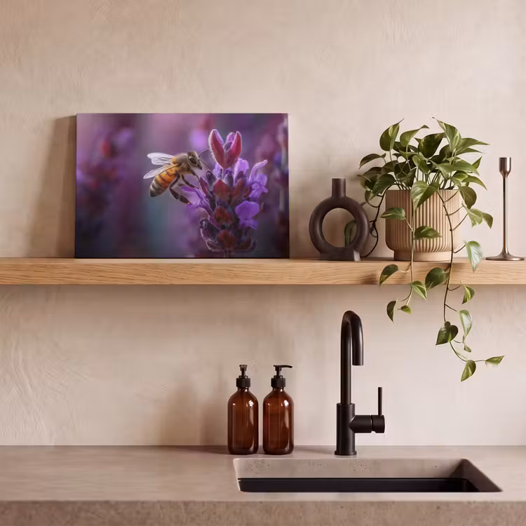 Canvas schilderij - Honingbij - Paarse bloemen - Details — 4