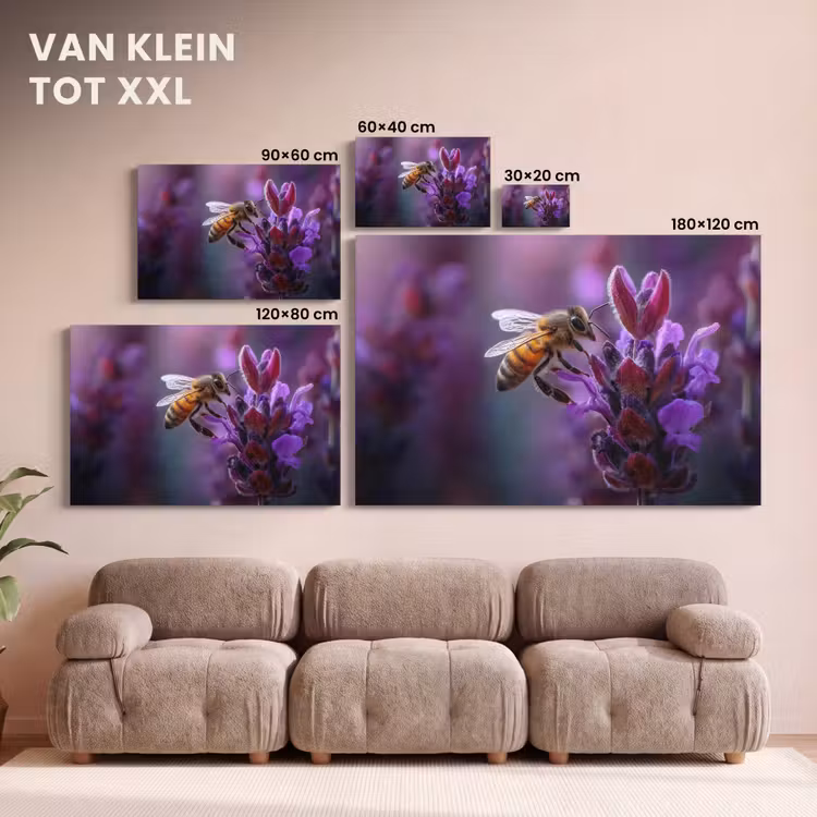 Canvas schilderij - Honingbij - Paarse bloemen - Details — 8