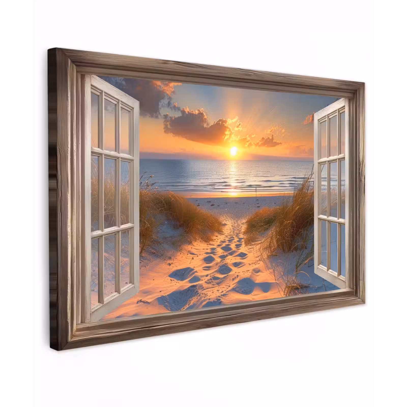 Canvas schilderij - Doorkijk - Strand - Duinen - Zonsondergang — 1