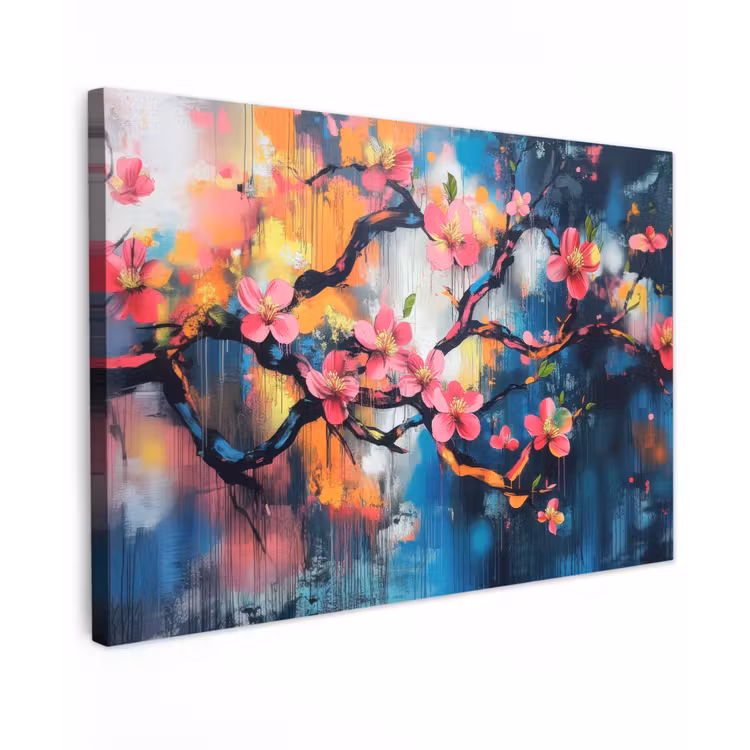 Canvas schilderij - Bloemen - Tak - Artistiek - Roze — 1