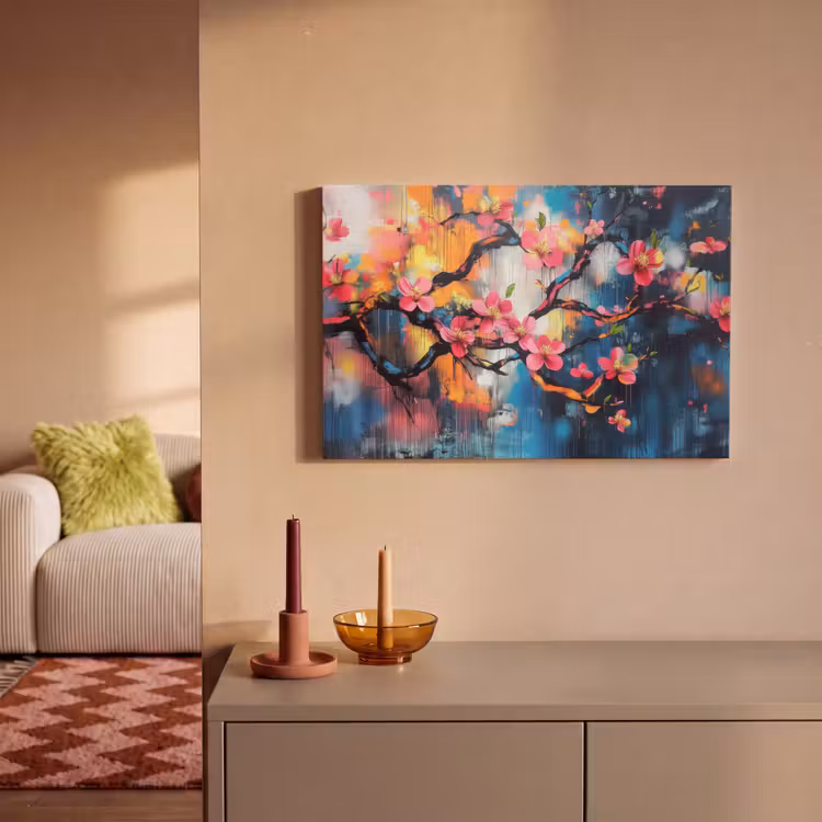 Canvas schilderij - Bloemen - Tak - Artistiek - Roze — 2