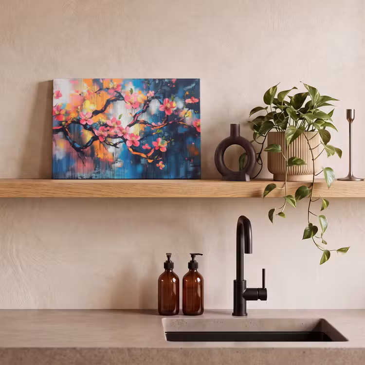 Canvas schilderij - Bloemen - Tak - Artistiek - Roze — 4