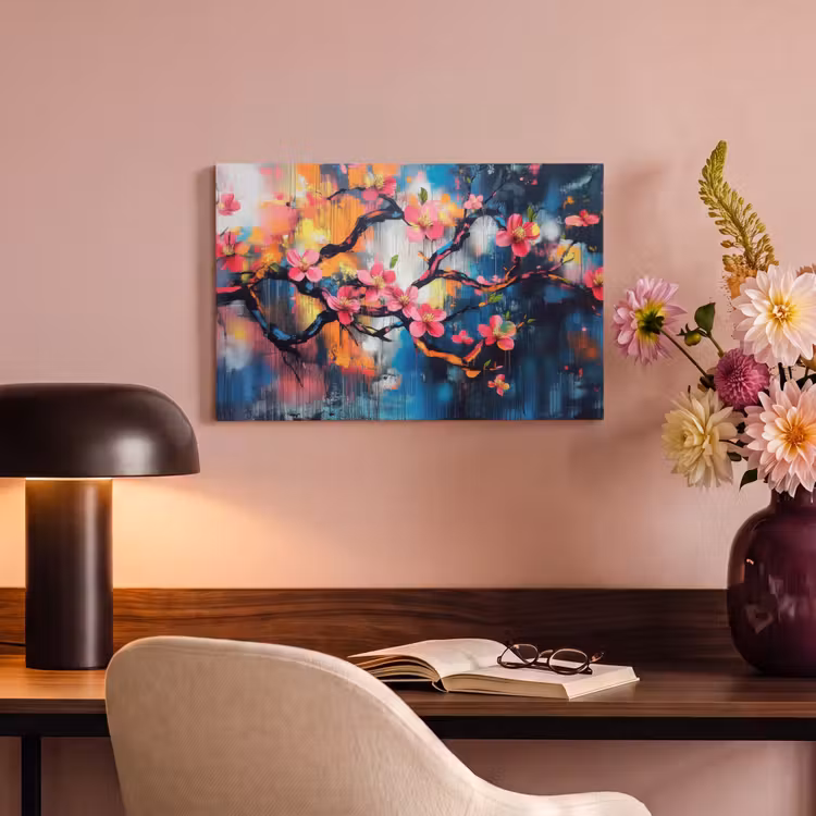 Canvas schilderij - Bloemen - Tak - Artistiek - Roze — 6