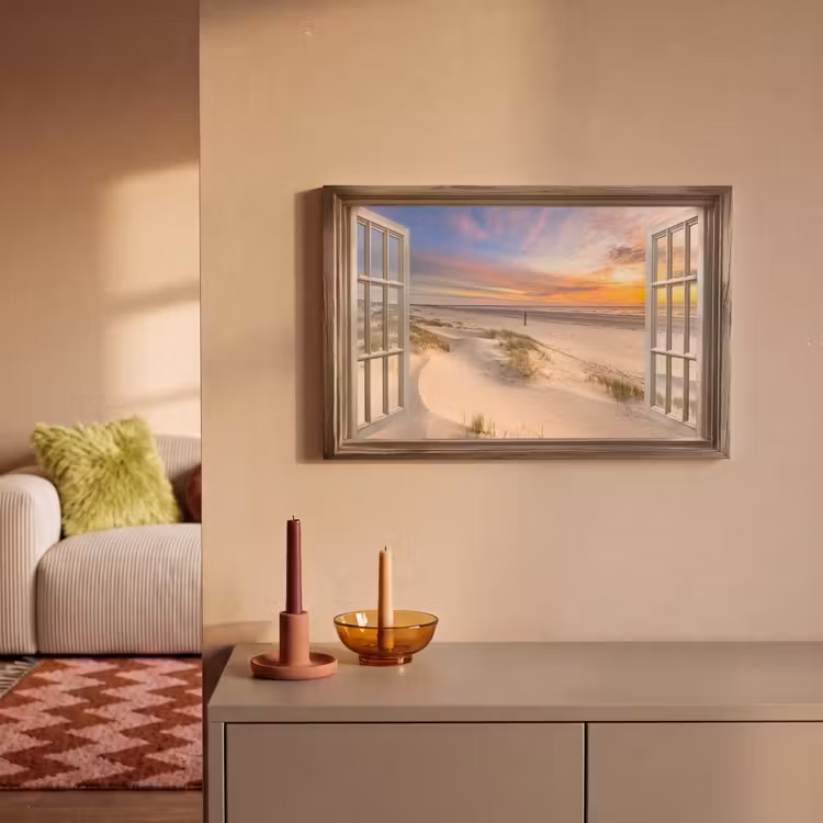 Canvas schilderij - Doorkijk - Strand - Duinen - Natuur - Landschap — 2