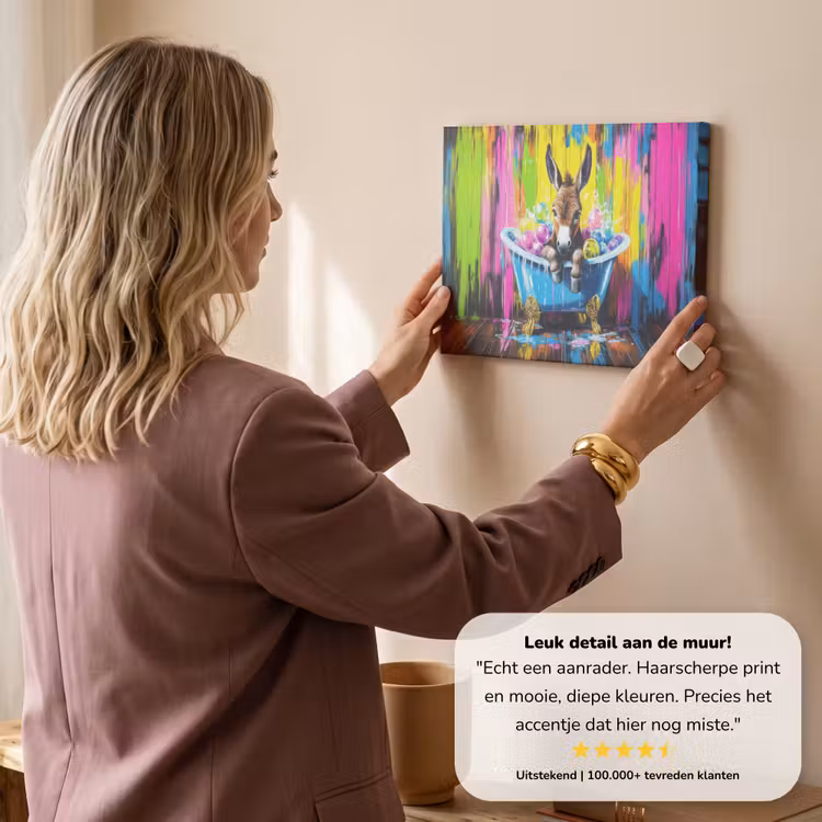 Canvas schilderij - Ezel - Badkuip - Roze - Schuim — 3