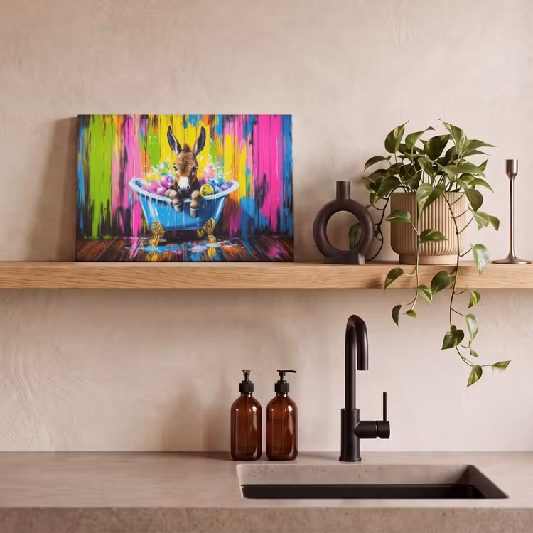 Canvas schilderij - Ezel - Badkuip - Roze - Schuim — 4
