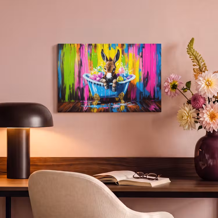 Canvas schilderij - Ezel - Badkuip - Roze - Schuim — 6