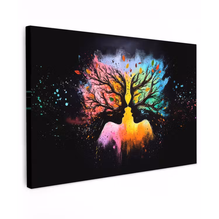 Canvas schilderij - Gezichten - Silhouetten - Kleurrijk - Takken — 1