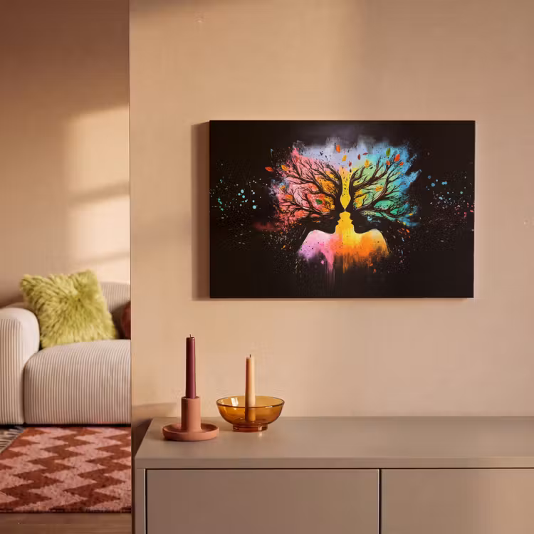Canvas schilderij - Gezichten - Silhouetten - Kleurrijk - Takken — 2
