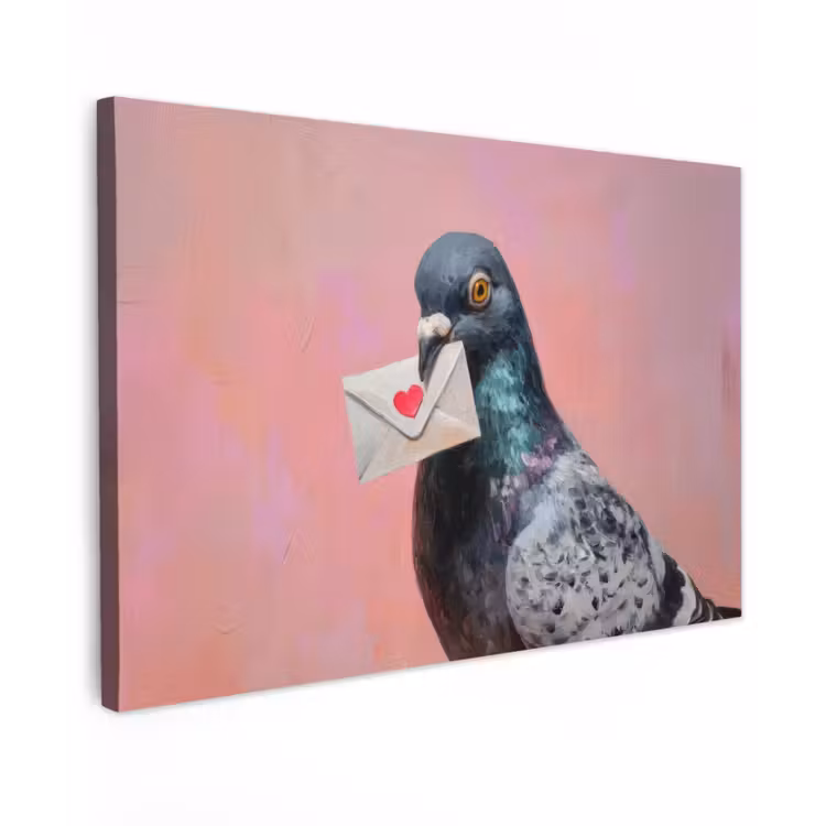 Canvas schilderij - Duif - Envelop - Roze - Close up — 1