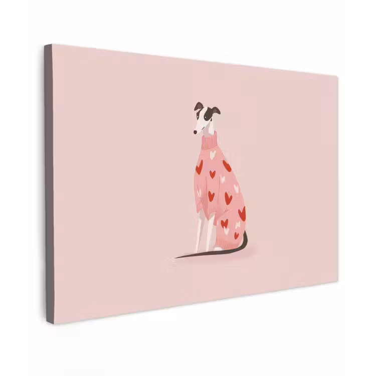 Canvas schilderij - Hond - Hartjes - Roze — 1