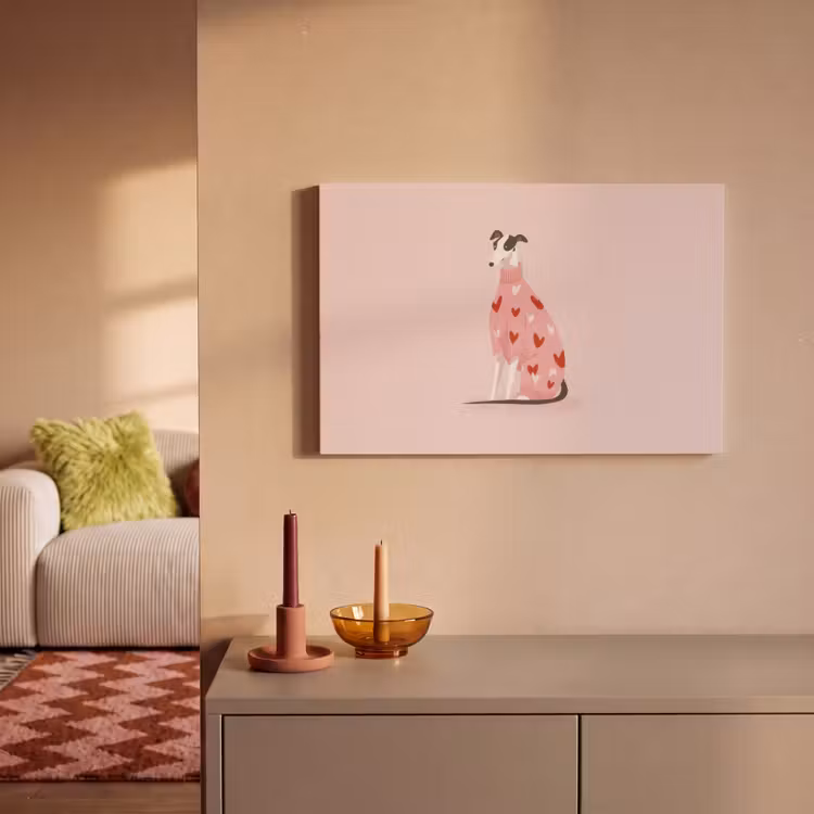 Canvas schilderij - Hond - Hartjes - Roze — 2