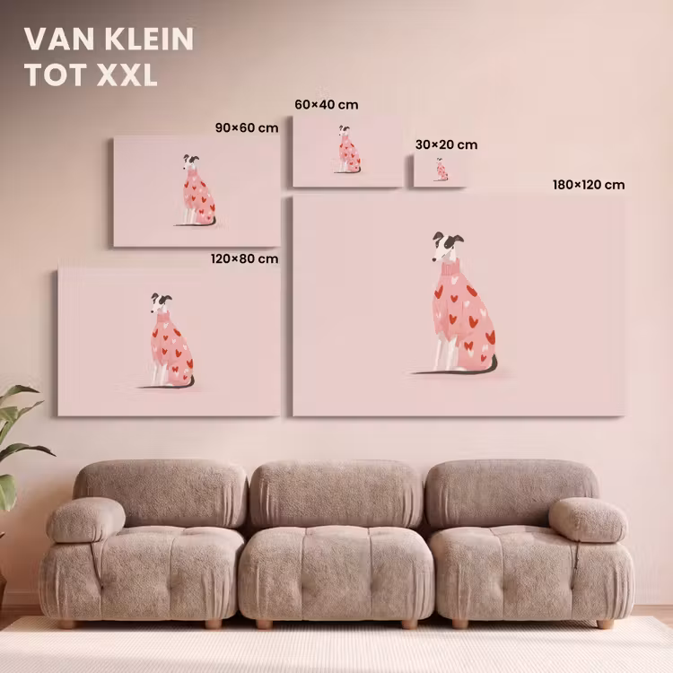 Canvas schilderij - Hond - Hartjes - Roze — 8