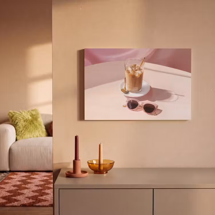 Canvas schilderij - Ijskoffie - Zonnebril - Goud — 2