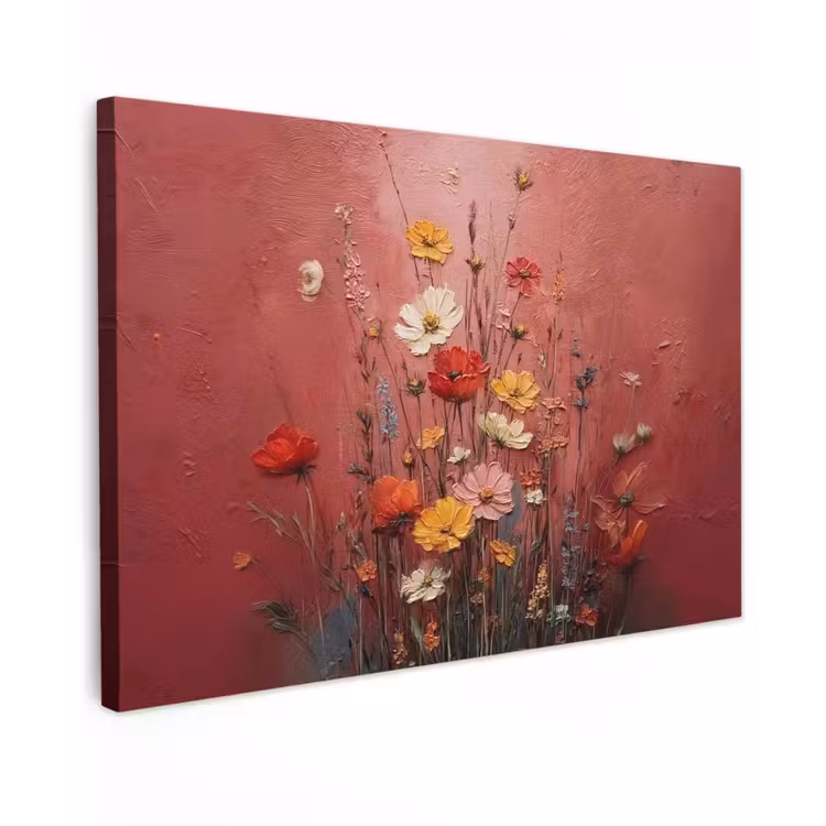 Canvas schilderij - Bloemenboeket - Diepte - Tastbare textuur — 1