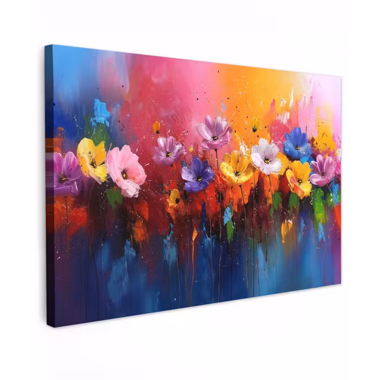 Canvas schilderij - Fantasiebloemen - Verf - Speels — 1