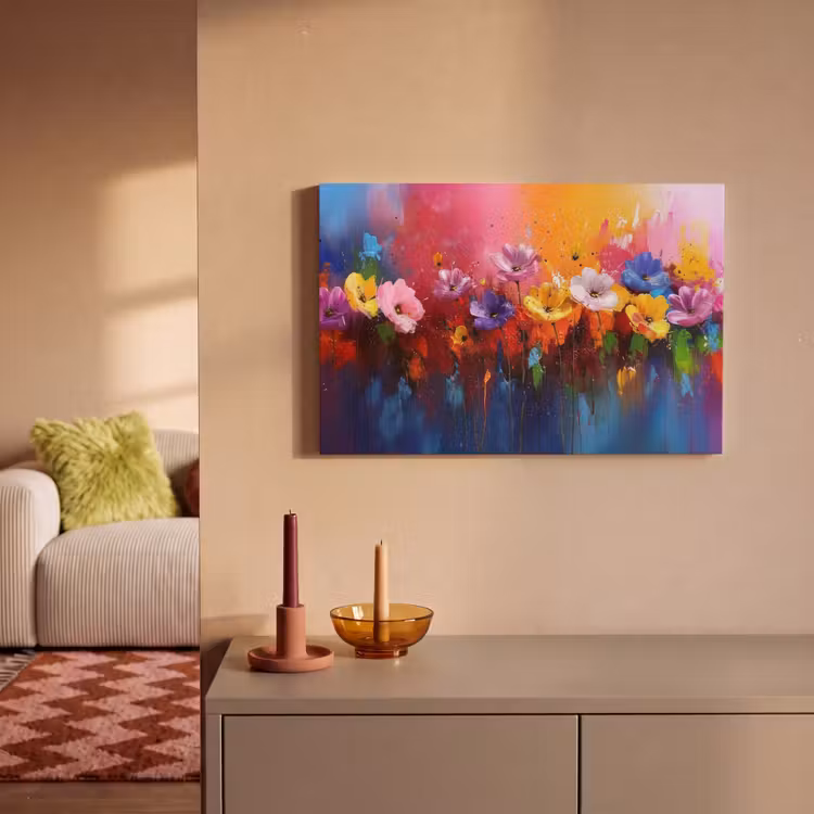 Canvas schilderij - Fantasiebloemen - Verf - Speels — 2