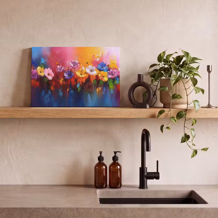 Canvas schilderij - Fantasiebloemen - Verf - Speels — 4