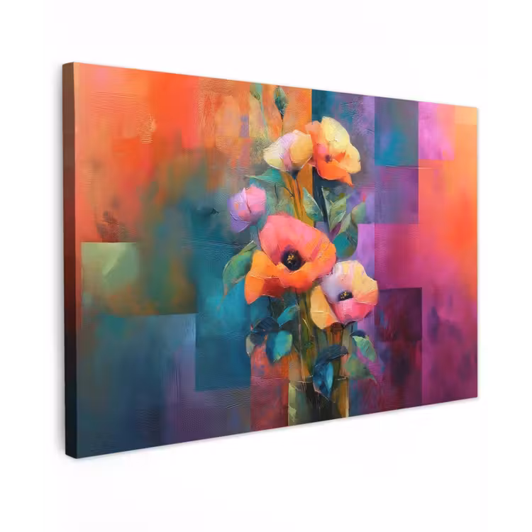 Canvas schilderij - Geometrische kleurvlaken - Modern - Fantasiebloemen — 1