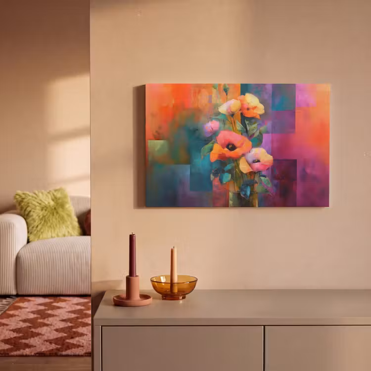 Canvas schilderij - Geometrische kleurvlaken - Modern - Fantasiebloemen — 2