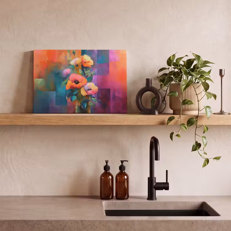 Canvas schilderij - Geometrische kleurvlaken - Modern - Fantasiebloemen — 4