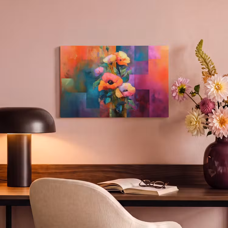 Canvas schilderij - Geometrische kleurvlaken - Modern - Fantasiebloemen — 6