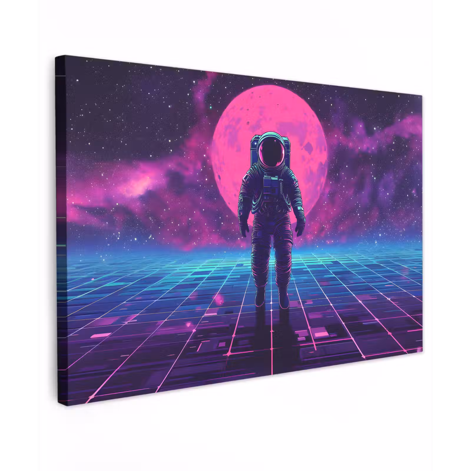 Canvas schilderij - Astronaut - Maan - Roze - Sterrennevels — 1