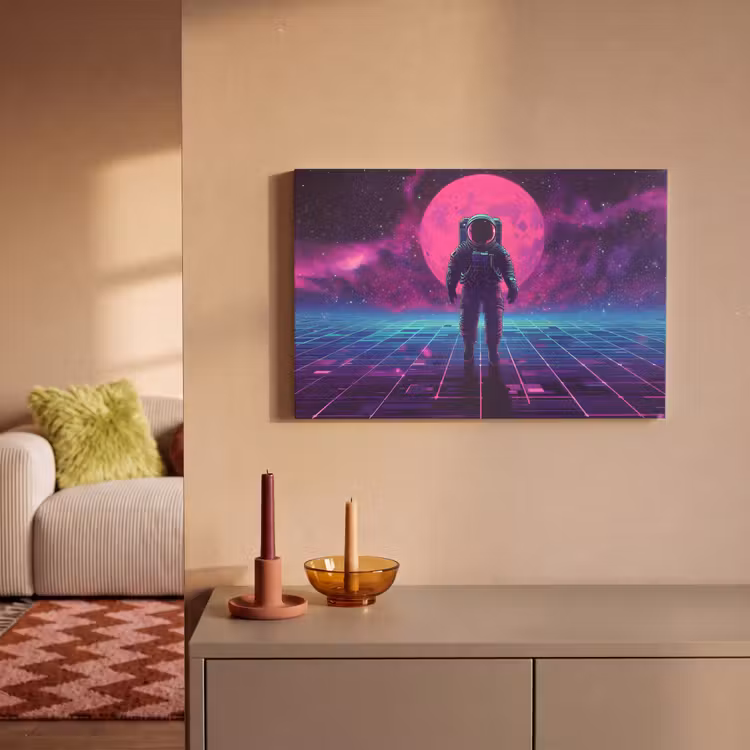 Canvas schilderij - Astronaut - Maan - Roze - Sterrennevels — 2