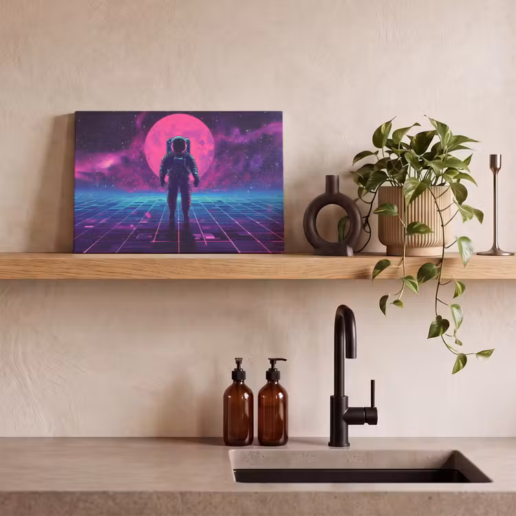 Canvas schilderij - Astronaut - Maan - Roze - Sterrennevels — 4