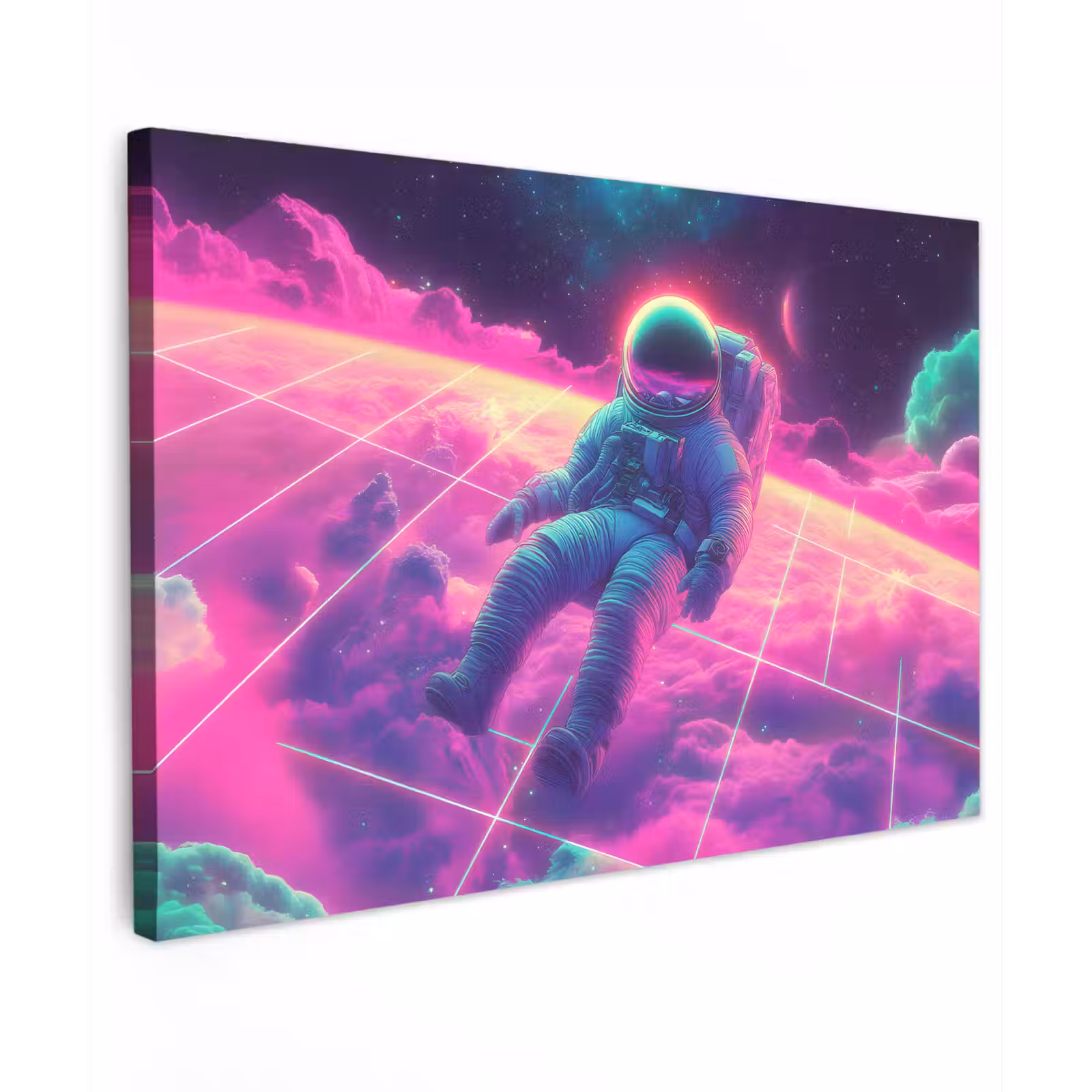 Canvas schilderij - Astronaut - Neon - Roze - Wolken — 1