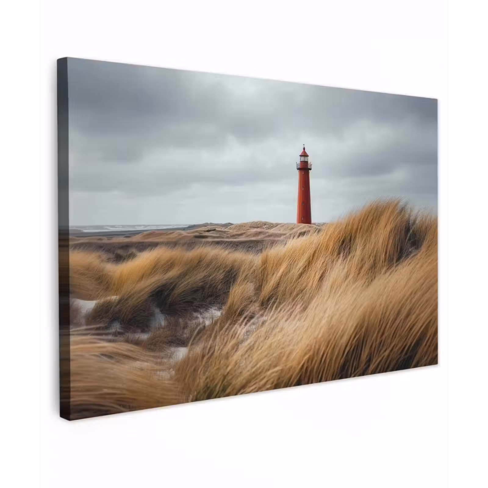 Canvas schilderij - Duinen - Vuurtoren - Rood - Lucht — 1