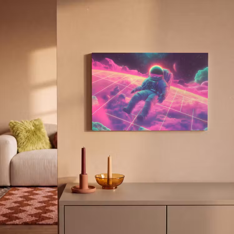 Canvas schilderij - Astronaut - Neon - Roze - Wolken — 2