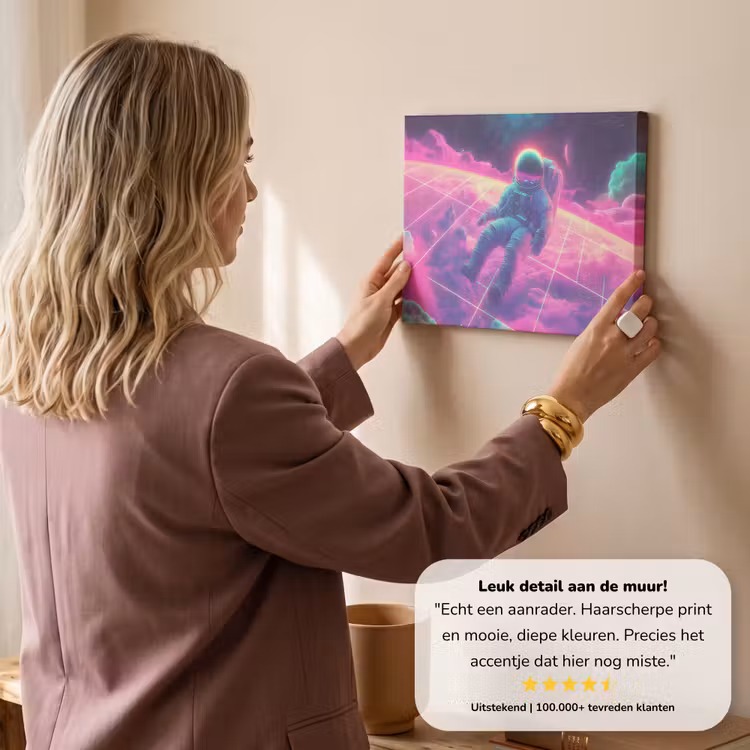 Canvas schilderij - Astronaut - Neon - Roze - Wolken — 3