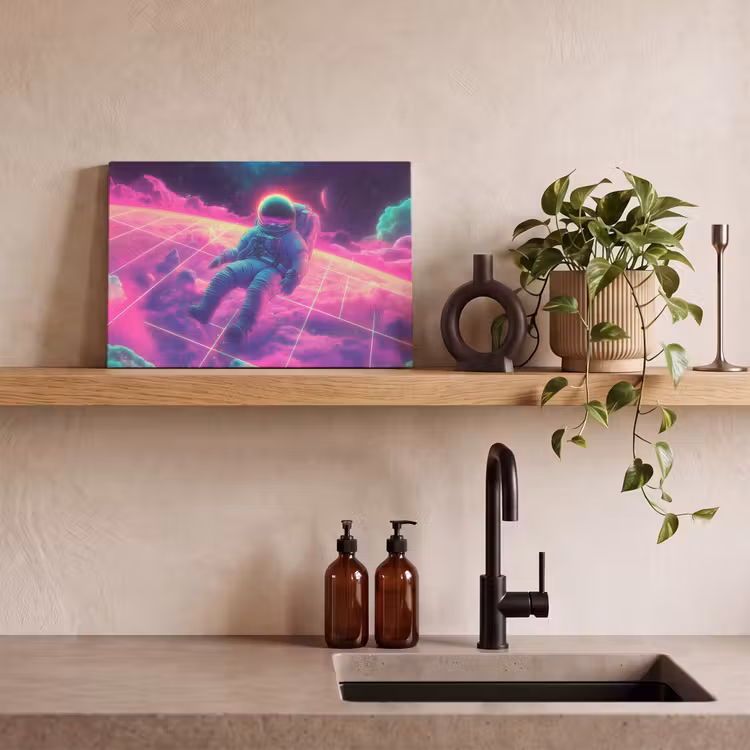Canvas schilderij - Astronaut - Neon - Roze - Wolken — 4