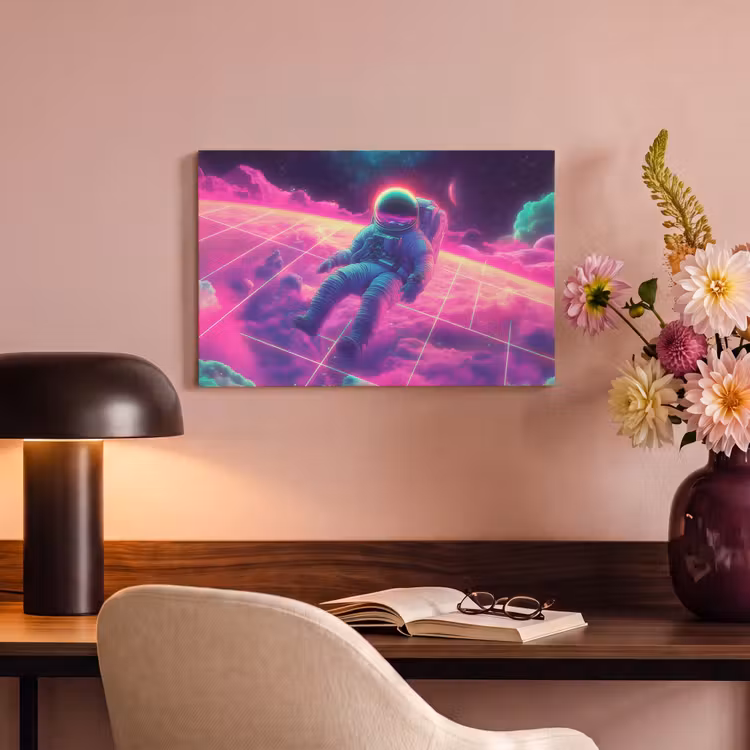 Canvas schilderij - Astronaut - Neon - Roze - Wolken — 6