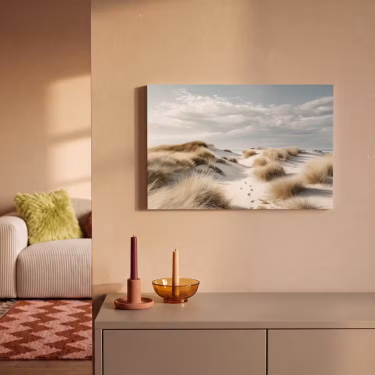 Canvas schilderij - Duinen - Gras - Sporen - Wolken — 2