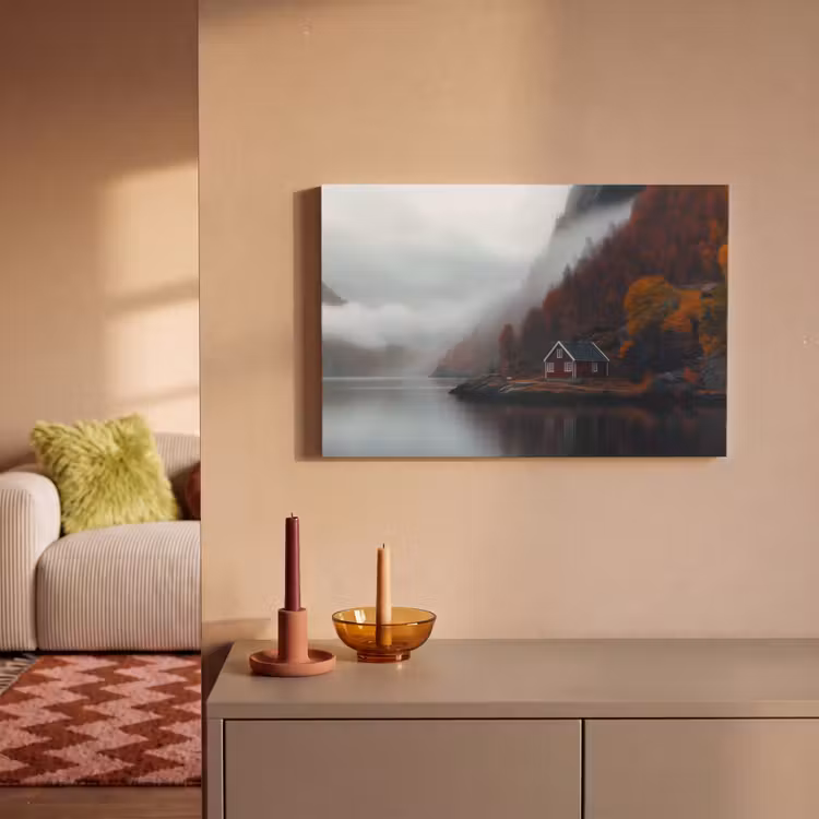 Canvas schilderij - Huis - Rood - Bergen - Water — 2