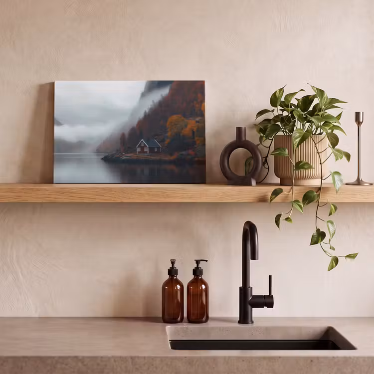 Canvas schilderij - Huis - Rood - Bergen - Water — 4