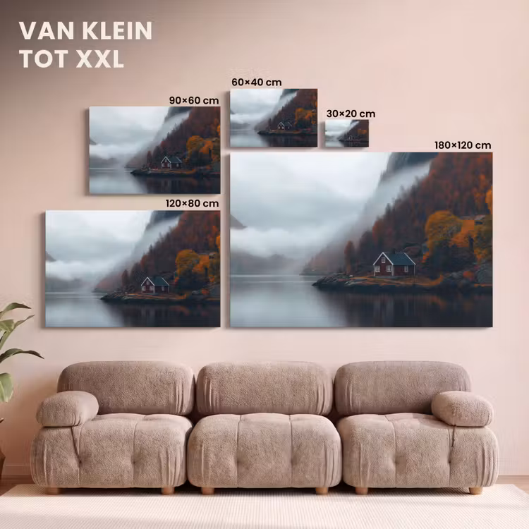 Canvas schilderij - Huis - Rood - Bergen - Water — 8