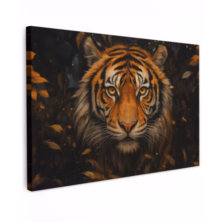 Canvas schilderij - Bladeren - Tijger - Oranje — 1