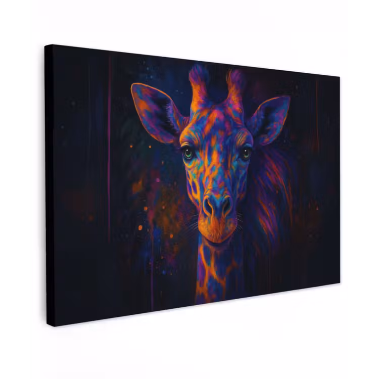 Canvas schilderij - Giraffe - Gekleurd - Verfspatten — 1