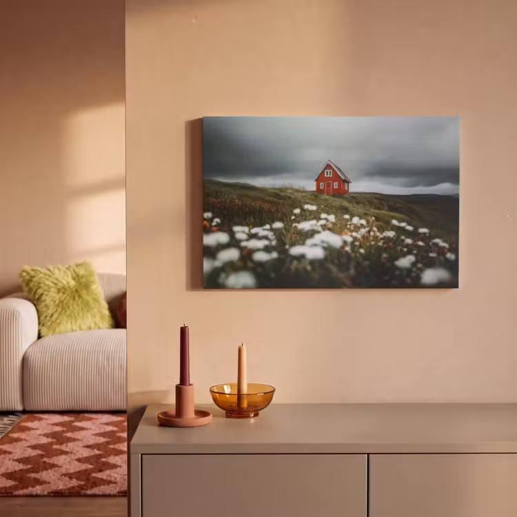 Canvas schilderij - Heuvel - Huisje - Bloemen - Wit — 2