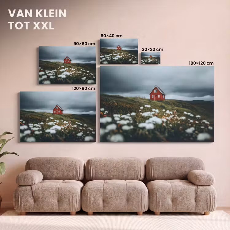 Canvas schilderij - Heuvel - Huisje - Bloemen - Wit — 8