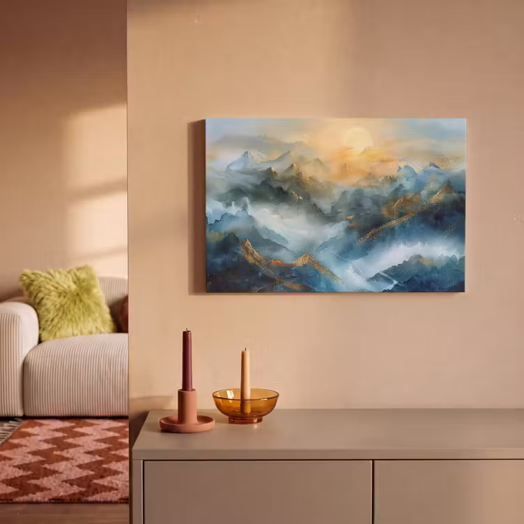 Canvas schilderij - Abstract - Landschap - Bergen - Blauw - Modern — 2