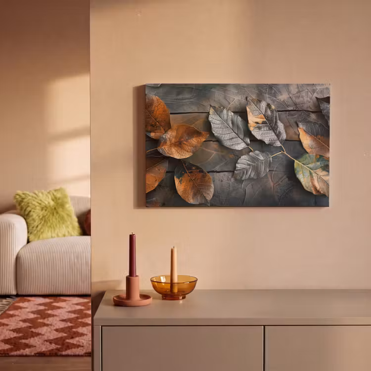 Canvas schilderij - Bladeren - Herfst - Grijs - Natuur — 2